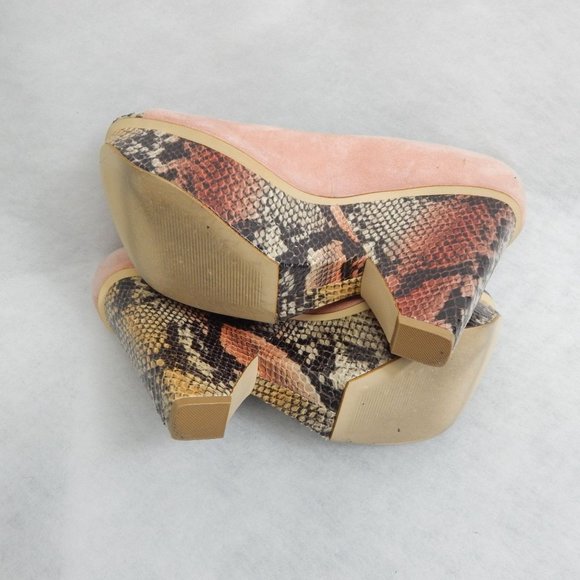 Calvin Klein Womens Pink Peep Toe Faux Suede / Snake Skin Wedge Size 8M - Picture 7 of 8